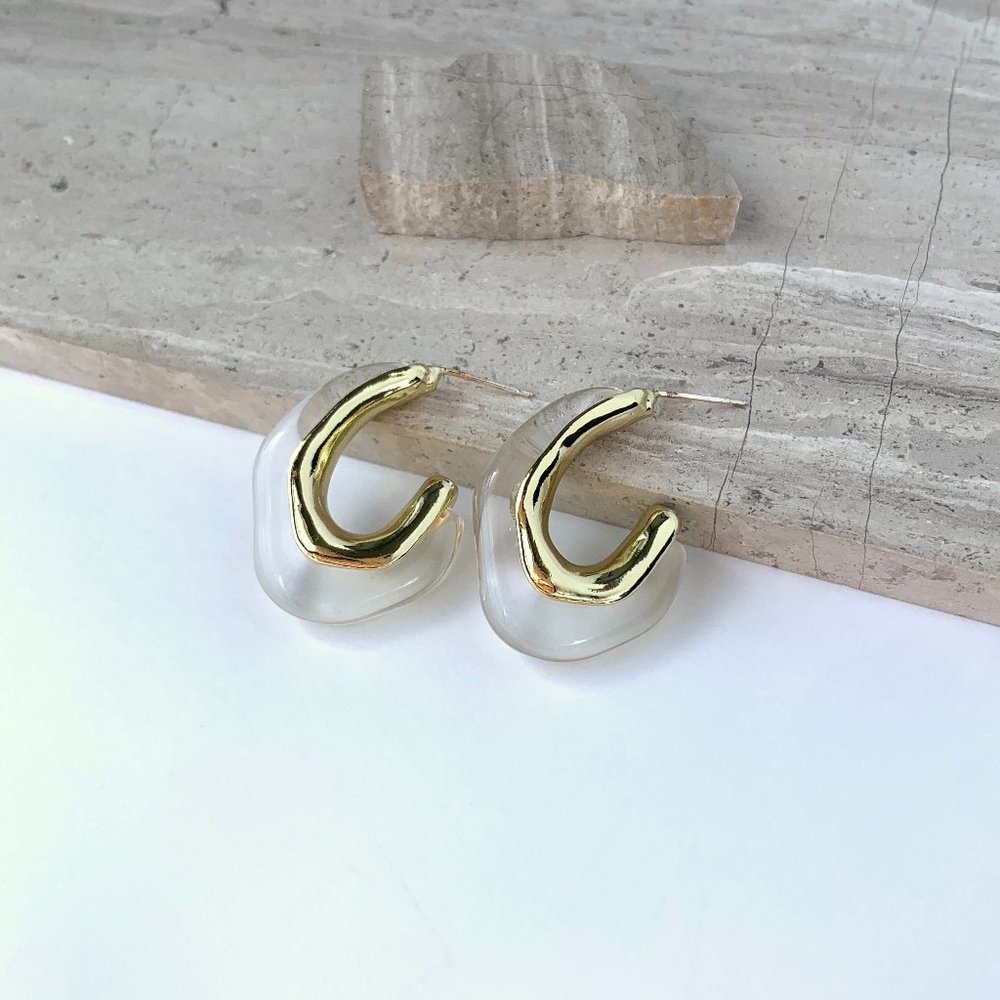 NEW ~ Anthropologie Irregular Resin Clear Hoop Earrings - Picture 9 of 10